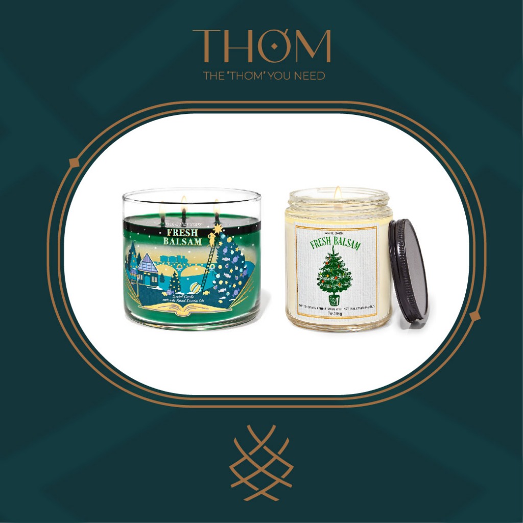 [ CHRISTMAS ] FRESH BALSAM Nến thơm 3 bấc 411gr 1 bấc 198g Bath and