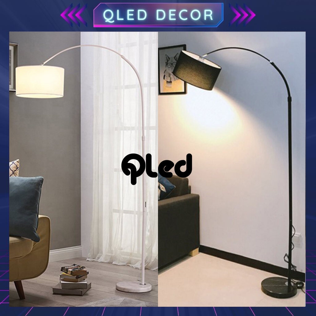 Đèn cây đứng Qled chao lụa đế đá tự nhiên cao cấp (Tặng bóng)