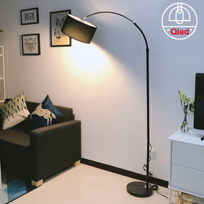 Đèn cây đứng Qled chao lụa đế đá tự nhiên cao cấp (Tặng bóng)