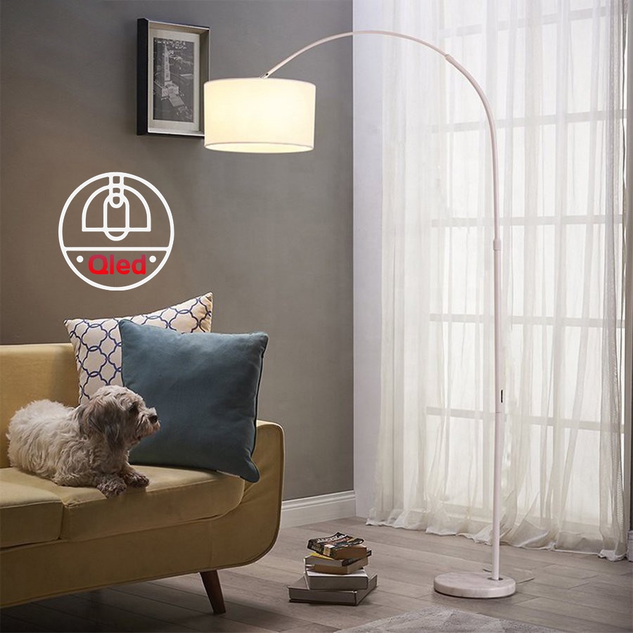 Đèn cây đứng Qled chao lụa đế đá tự nhiên cao cấp (Tặng bóng)