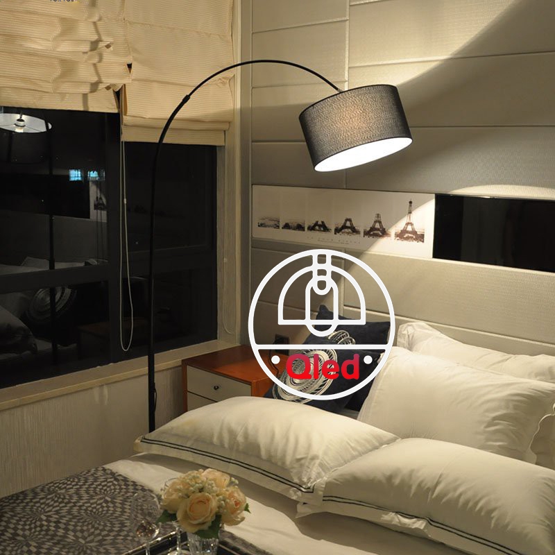 Đèn cây đứng Qled chao lụa đế đá tự nhiên cao cấp (Tặng bóng)
