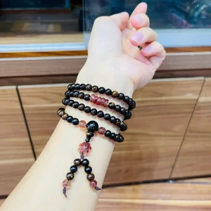 Vòng Tay 108 Hạt Trầm Hương nữ Sánh Chìm Mix sen đá thạch anh đỏ- Chuỗi Tràng Hạt - Size 6mm-Trầm Hương Bình An