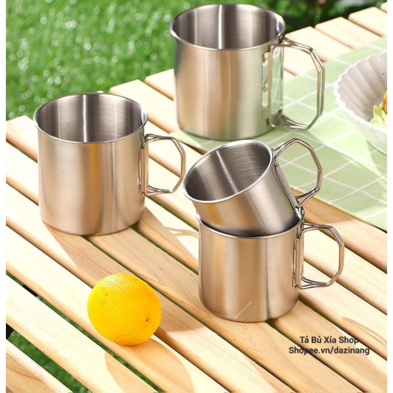 Cốc inox quai xếp cao cấp - an toàn cho sức khỏe - inox 304 sáng bóng ...