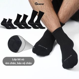 Tất nam nữ màu đen GOMTAT có đệm xù êm chân, chất liệu cotton khử mùi kháng khuẩn - STA-5009-1DOI