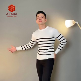 Áo len nam cổ tròn Kẻ ngang Hàn Quốc ABABA Tay dài Ôm body Len dày dặn Nhiều Màu ABABA Tronkecanguoi-m9