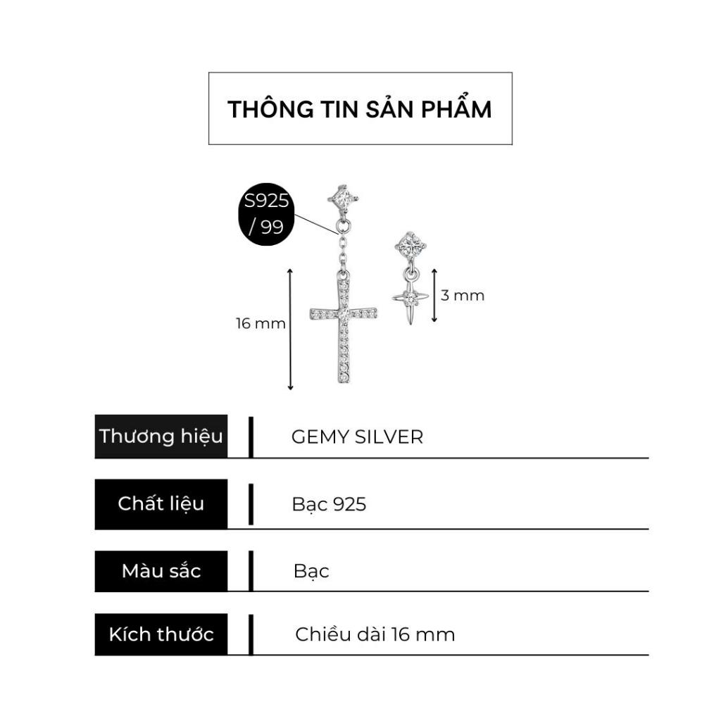 Khuyên tai nam nữ bạc 925 hình chữ thập thánh giá mắt xích unisex dáng dài cá tính (1 chiếc) K114 | GEMY SILVER