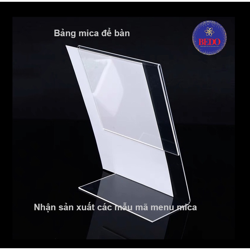 Kệ mica trưng bày, menu mica, standee mica để bàn chất liệu mica Đài Loan BEDO