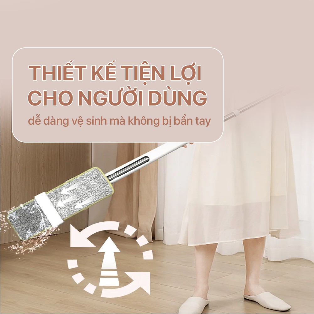 [KOL LIVE T7] Cây Lau Nhà MyJae Đài Loan Sợi Polyester Kéo Vắt Thông Minh Sạch Nhanh 360 Độ