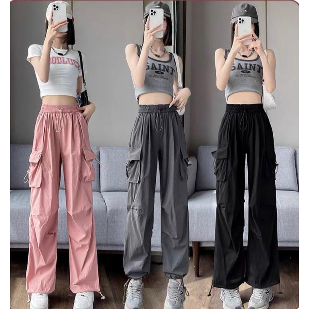 Quần Kaki Ống Rộng Túi Hộp Dây Rút Bo Gấu Thời Trang Hàn Quốc Siêu Cá Tính Mã