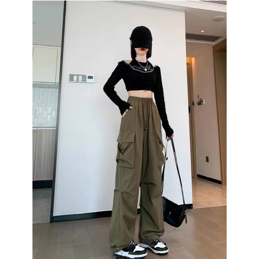 Quần Kaki Ống Rộng Túi Hộp Dây Rút Bo Gấu Thời Trang Hàn Quốc Siêu Cá Tính Mã