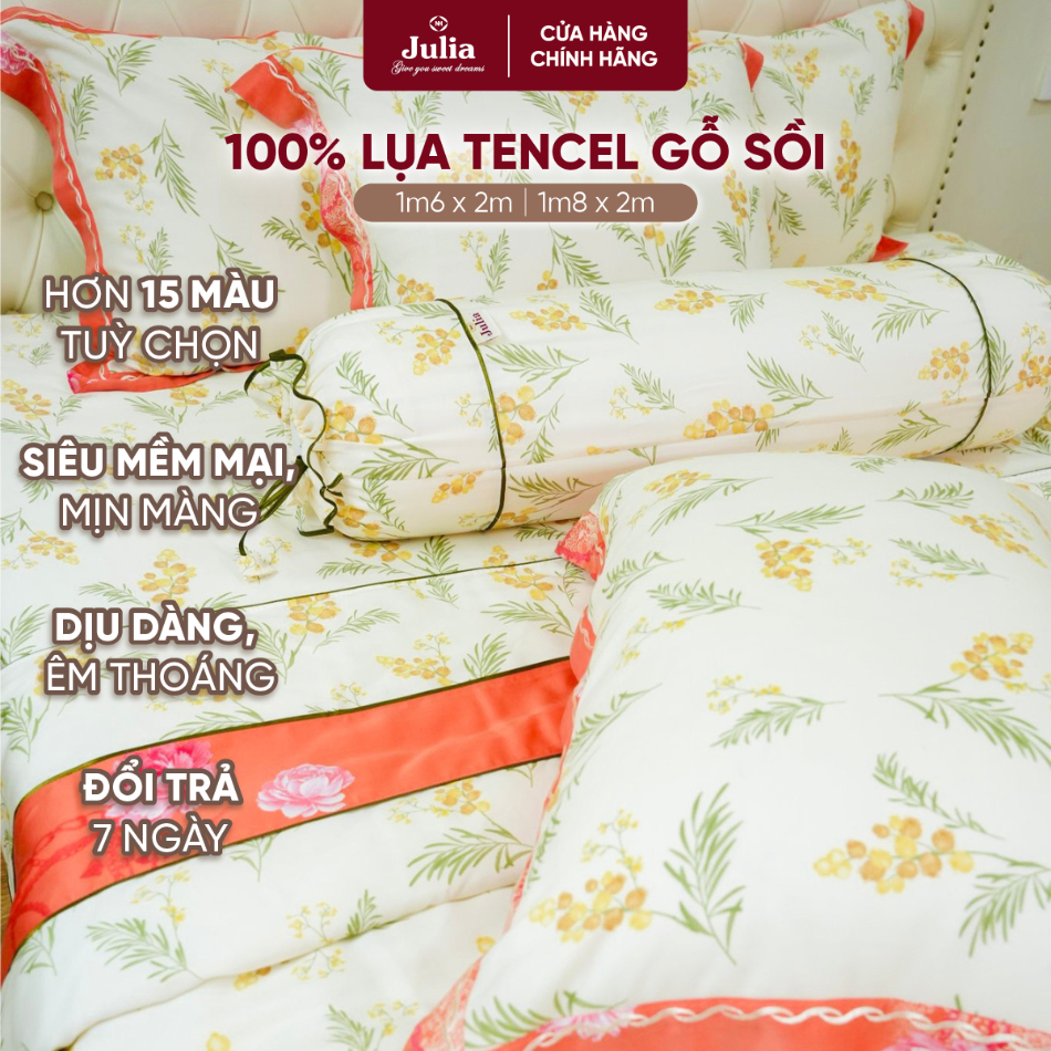 Bộ Chăn Ga Gối 810 Lụa Tencel JULIA Sợi Bông Siêu Mềm Mịn Hàn Quốc Họa Tiết Hoa