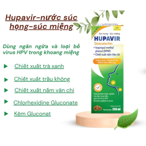 Nước súc miệng súc họng Hupavir 250ml chiết xuất nấm vân chi, trà xanh, lá neem hỗ trợ sùi, hạt lympho cho cả nam và nữ
