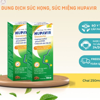 Nước súc miệng súc họng Hupavir 250ml chiết xuất nấm vân chi, trà xanh, lá neem hỗ trợ sùi, hạt lympho cho cả nam và nữ