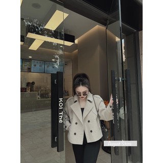 Áo Khoác Măng Tô Dạ Ép Dáng Ngắn Trơn Basic Freesize