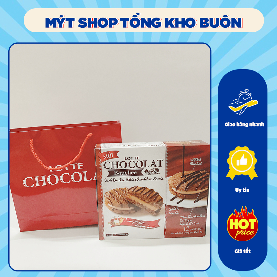 Bánh Lotte Chocolat Pie vị Socola hộp 6 cái & hộp 12 cái (bánh socola ...