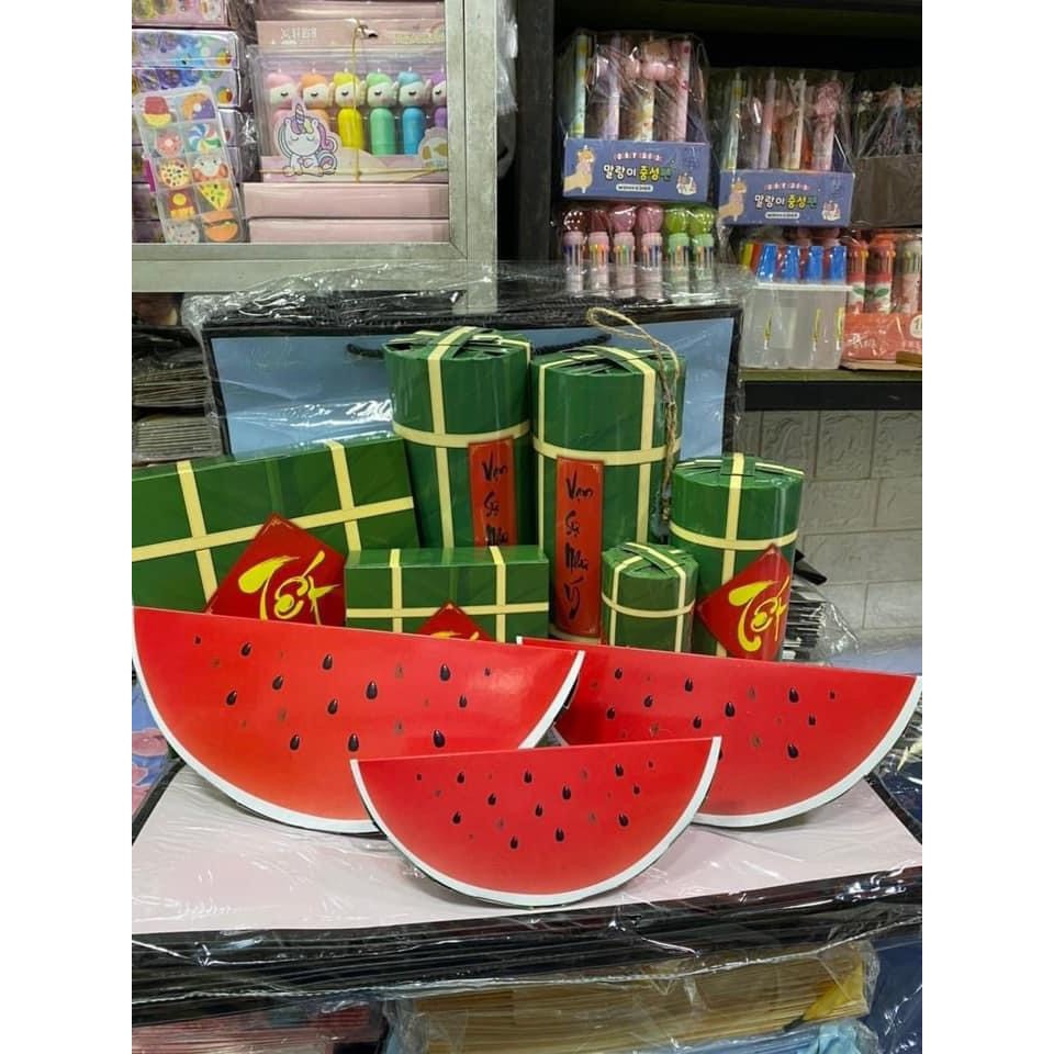 Mô hình bánh chưng, bánh tét, dưa hấu bằng hộp giấy trang trí Tết - Kem Shop K55