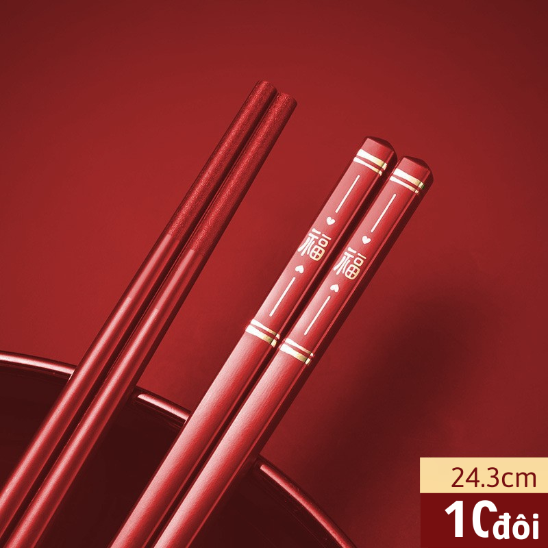[10 ĐÔI] Đũa Màu Đỏ Mạ Vàng Kháng Khuẩn Cao Cấp – Đũa Ăn Cơm Sợi Thủy Tinh Chịu Nhiệt Cho Gia Đình, Đám Cưới, Hỷ Sự