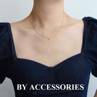 Dây chuyền nữ titan chuỗi hoa nhỏ mạ vàng 18K phối đá tròn màu trắng nhỏ xinh không gỉ WN2392 BY ACCESSORIES