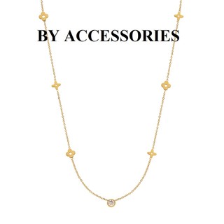 Dây chuyền nữ titan chuỗi hoa nhỏ mạ vàng 18K phối đá tròn màu trắng nhỏ xinh không gỉ WN2392 BY ACCESSORIES