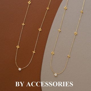 Dây chuyền nữ titan chuỗi hoa nhỏ mạ vàng 18K phối đá tròn màu trắng nhỏ xinh không gỉ WN2392 BY ACCESSORIES