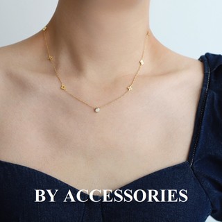 Dây chuyền nữ titan chuỗi hoa nhỏ mạ vàng 18K phối đá tròn màu trắng nhỏ xinh không gỉ WN2392 BY ACCESSORIES