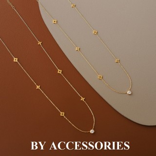 Dây chuyền nữ titan chuỗi hoa nhỏ mạ vàng 18K phối đá tròn màu trắng nhỏ xinh không gỉ WN2392 BY ACCESSORIES