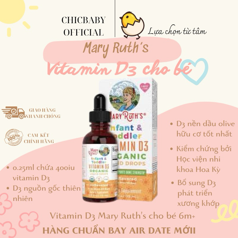 Vitamin d3 Hữu Cơ Dạng Giọt MaryRuth's Organic Infant and Toddler Vitamin D3 Liquid Drops 15ml