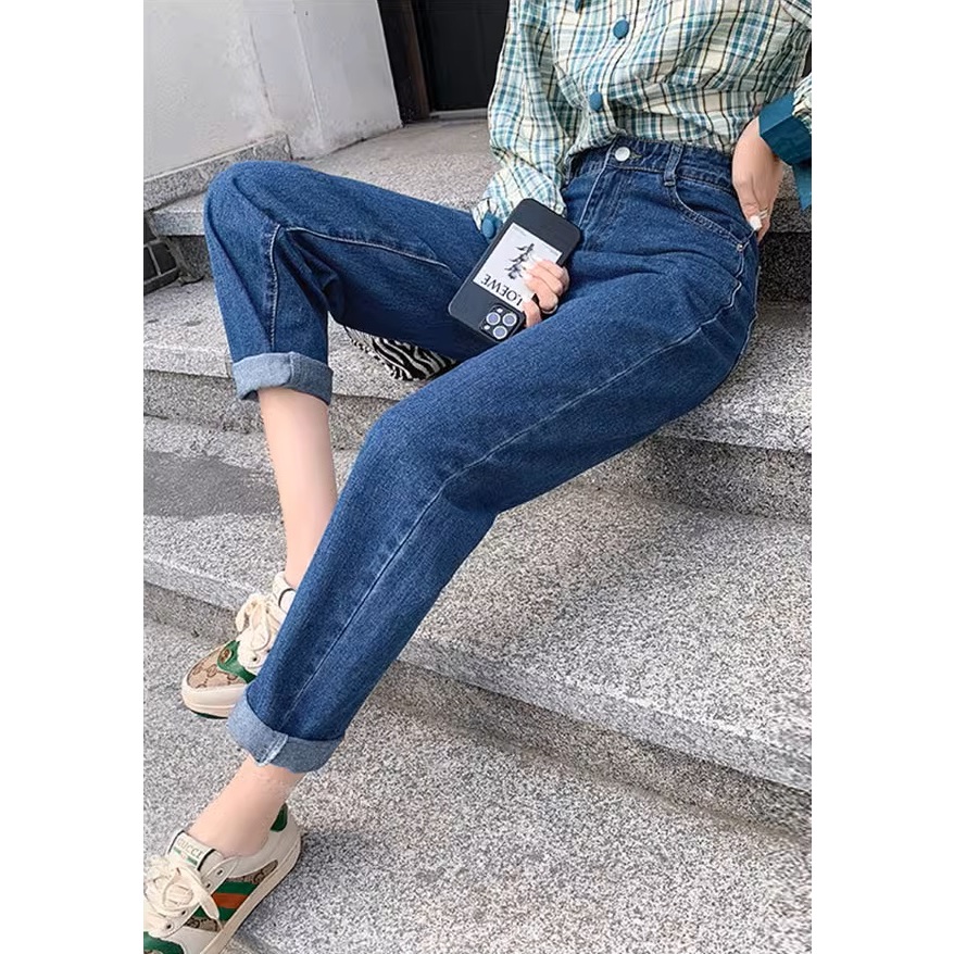 Quần Jean Nữ Cạp Cao Ống Suông nhẹ HAZEE – Cạp khóa + Lưng chun Tôn Dáng, Co Giãn, Style Hàn Quốc