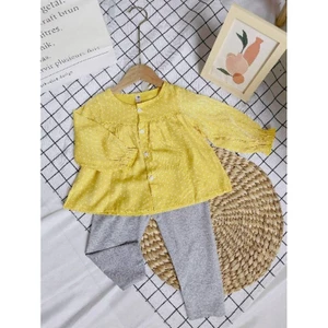 XẢ KHO Bộ Đồ Bé Gái 1-6T Dài Tay chống muỗi Màu Vàng Chấm Bi Áo Tay Dài Đũi Lụa, Quần Legging Cotton mềm mịn chất đẹp