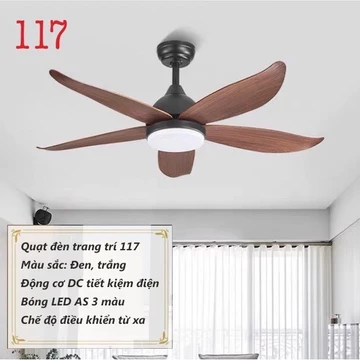 [Tặng Bộ Móc Treo] Quạt trần đèn 5 cánh cong LED XANH,Quạt trần phòng khách phòng ngủ có remote từ xa