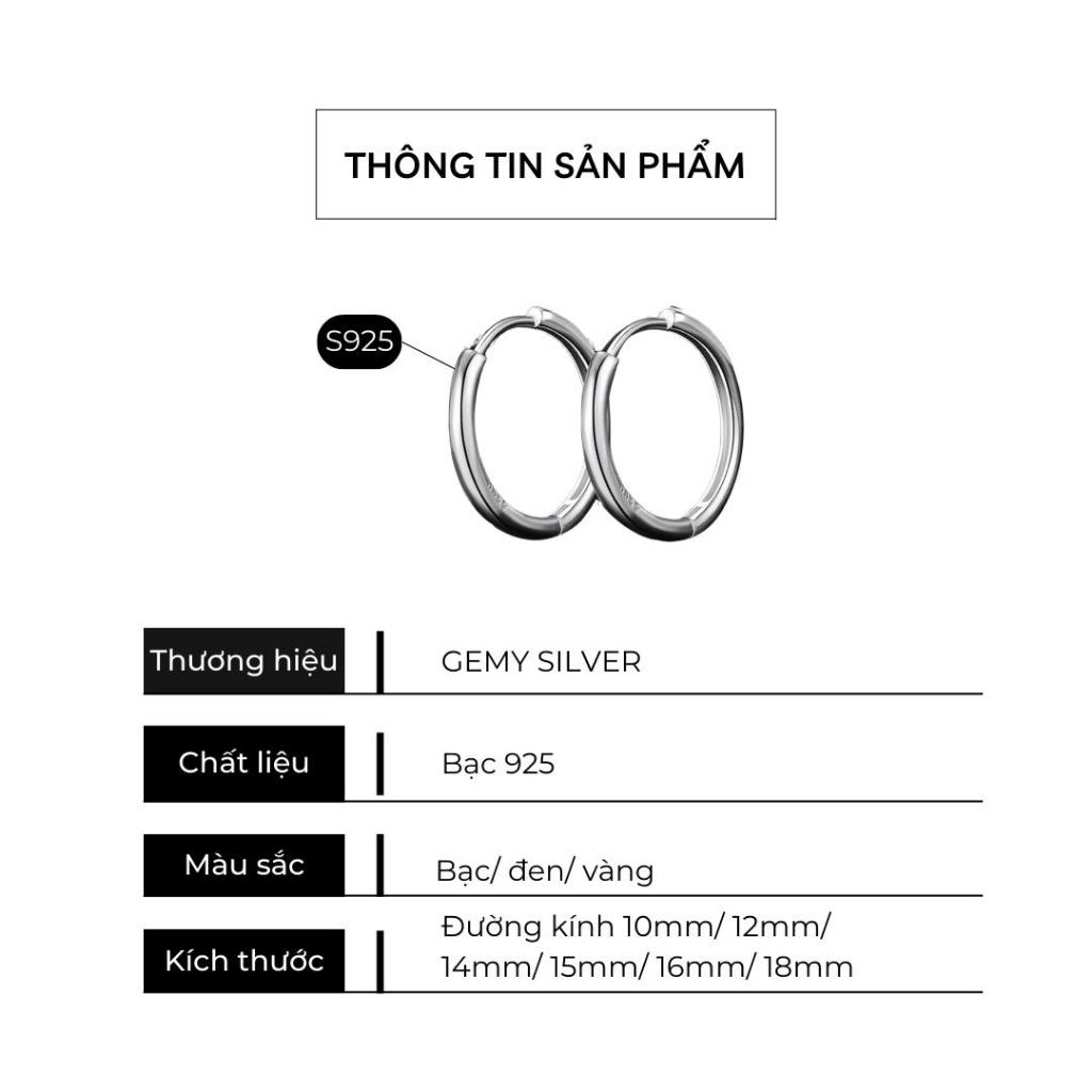 Khuyên tai nam bạc 925 tròn bông bạc trơn đơn giản basic dễ phối đồ unisex (1 chiếc) | GEMY SILVER KN96