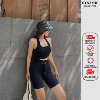 Set gồm quần đùi và bra thể thao nữ, vải có gân co giãn, có khóa kéo trước ngực, dệt kim từ sợi tổng hợp SHBR-BIKER
