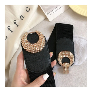 Đai váy liền, đai đầm liền, áo sơ mi, jumpsuit bản rộng, chun co giãn, móc khóa kim loại họa tiết 2 vòng tròn W76