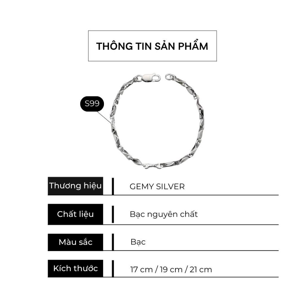 Vòng tay nam bạc lắc mắt xích hộp chữ nhật nhiều size đơn giản, cá tính, unisex | GEMY SILVER VTN4