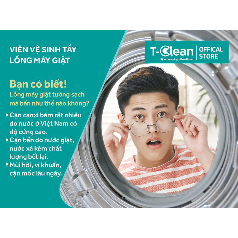 Viên vệ sinh, tẩy lồng máy giặt TClean 35g/ viên, loại bỏ mùi hôi, cặn ...
