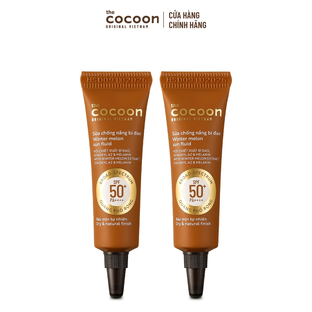 HÀNG TẶNG KHÔNG BÁN - Combo 2 Trial size - Sữa chống nắng bí đao ráo mịn tự nhiên SPF 50+, UVA-PF 62.6 Cocoon 5ml