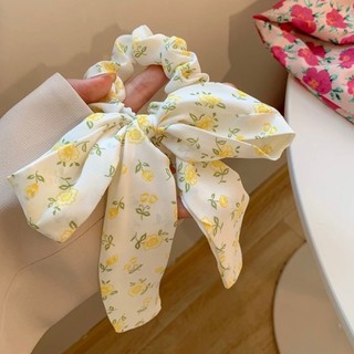 [Handmade] Scrunchies cột tóc vải trắng họa tiết hoa Tulip màu cam xinh xắn dành cho bạn nữ