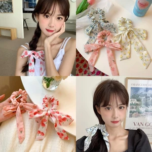 Scrunchies cột tóc vải trắng họa tiết hoa Tulip màu cam xinh xắn dành cho bạn nữ