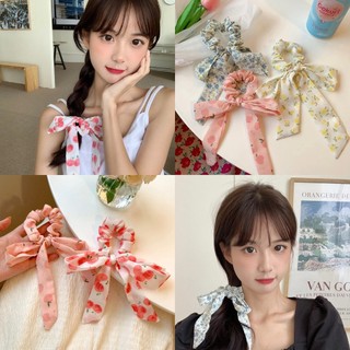 [Handmade] Scrunchies cột tóc vải trắng họa tiết hoa Tulip màu cam xinh xắn dành cho bạn nữ