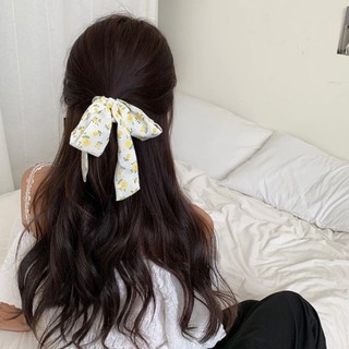 [Handmade] Scrunchies cột tóc vải trắng họa tiết hoa Tulip màu cam xinh xắn dành cho bạn nữ