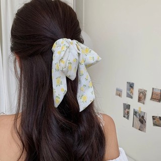 [Handmade] Scrunchies cột tóc vải trắng họa tiết hoa Tulip màu cam xinh xắn dành cho bạn nữ