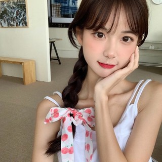 [Handmade] Scrunchies cột tóc vải trắng họa tiết hoa Tulip màu cam xinh xắn dành cho bạn nữ