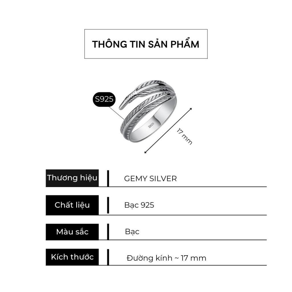 Nhẫn nam bạc 925 Feather thiết kế mặt hình lông vũ cá tính unisex | GEMY SILVER NN6