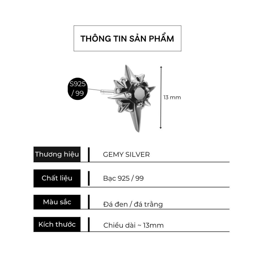Khuyên tai nam nữ bạc 925 đính đá đen Dark King cá tính  unisex (1 chiếc) | GEMY SILVER KN32