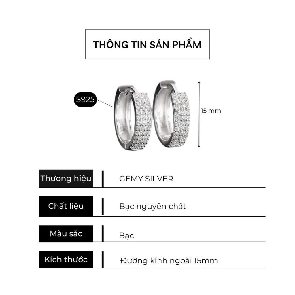 Khuyên tai nam bạc tròn đính đá cá tính lịch lãm unisex Audrey 2 (1 chiếc) | GEMY SILVER KN44