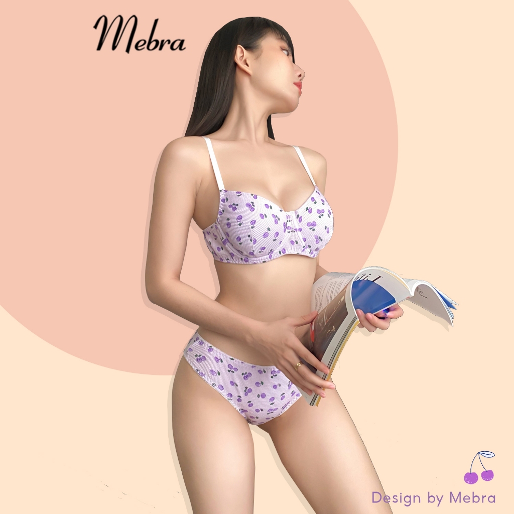 Bộ đồ lót cotton có gọng nâng ngực quần nửa mông gợi cảm áo có khe thêm mút rời cao cấp Mebra spe