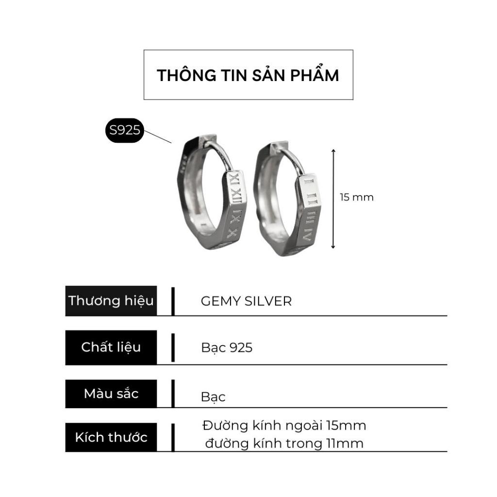 Khuyên tai nam bạc tròn khắc số la mã unisex Timeless (1 chiếc)| GEMY SILVER KN47