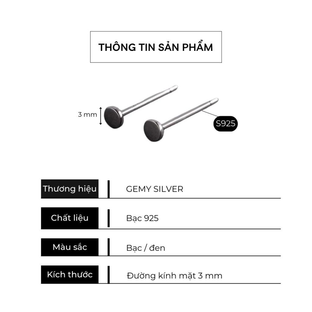 Khuyên tai nam bạc màu đen trắng tròn dẹt nhỏ basic đơn giản, unisex (1 chiếc) | GEMY SILVER KN50