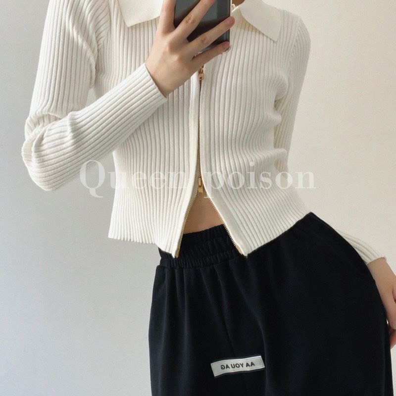 (Sẵn) Áo khoác len cardigan khoá zip 2 chiều  mùa thu đông thời trang nữ phong cách cá tính CDG003 - Tiktik