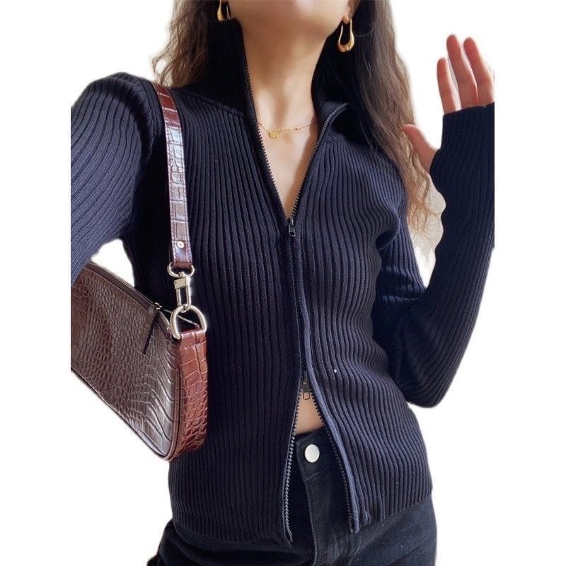 (Sẵn) Áo khoác len cardigan khoá zip 2 chiều  mùa thu đông thời trang nữ phong cách cá tính CDG003 - Tiktik
